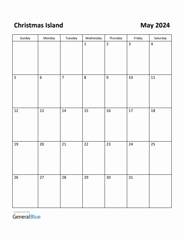 May 2024 Calendar with Christmas Island Holidays