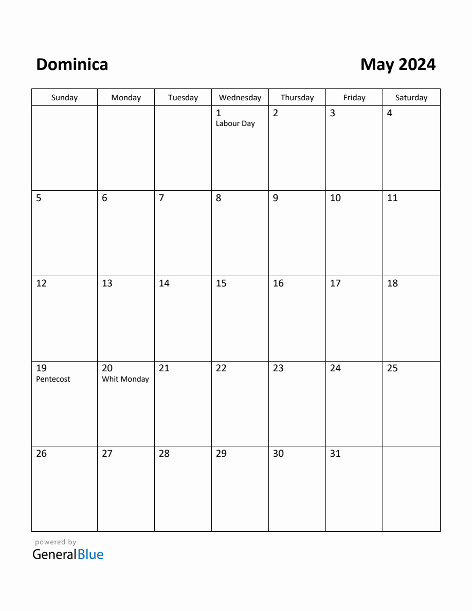 Free Printable May 2024 Calendar For Dominica