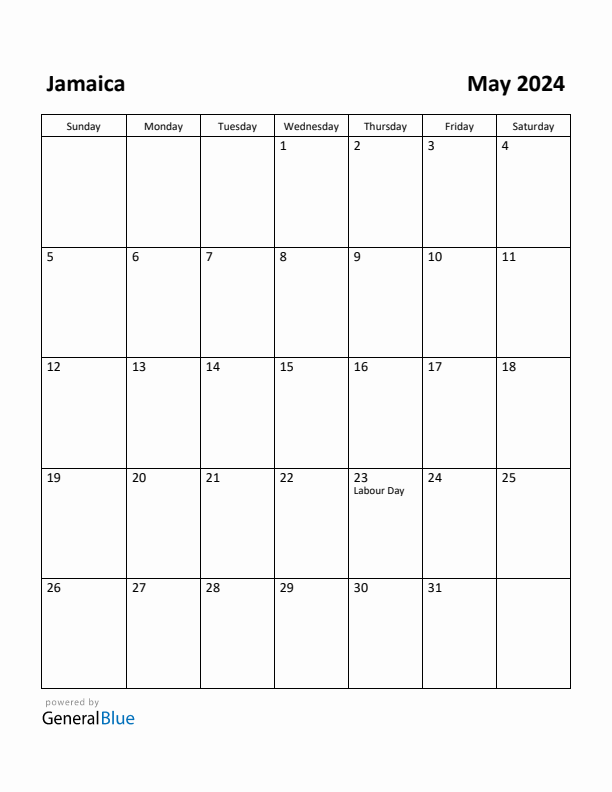 May 2024 Calendar with Jamaica Holidays