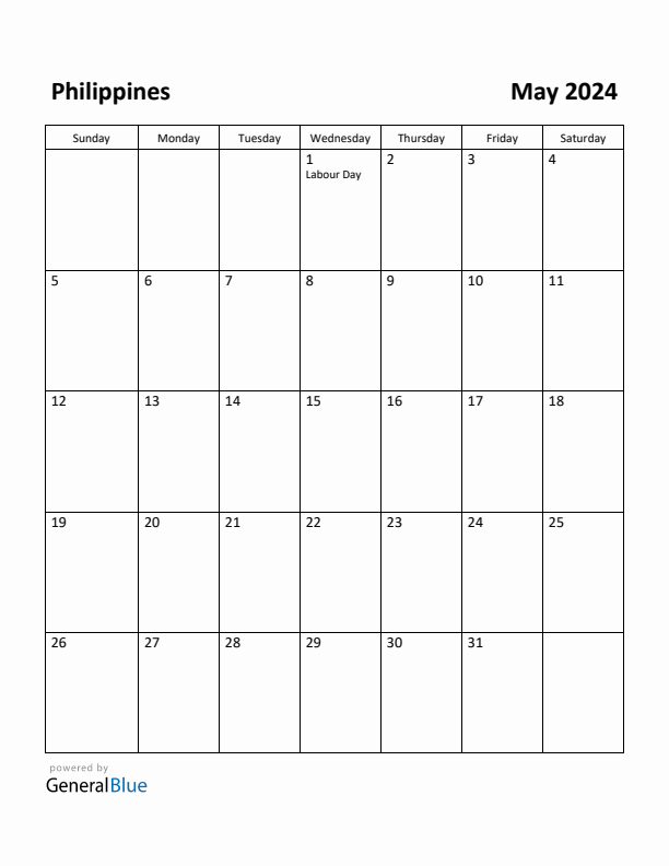 May 2024 Monthly Calendar with Philippines Holidays