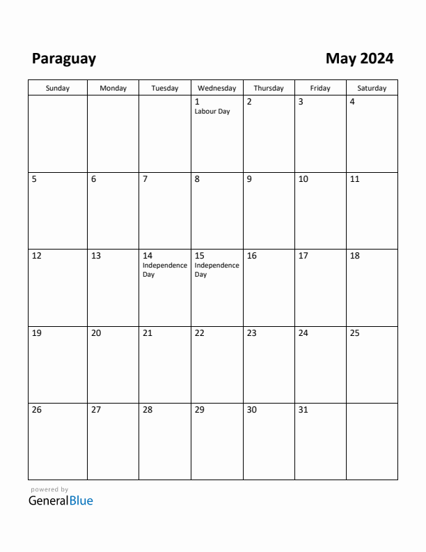 May 2024 Calendar with Paraguay Holidays