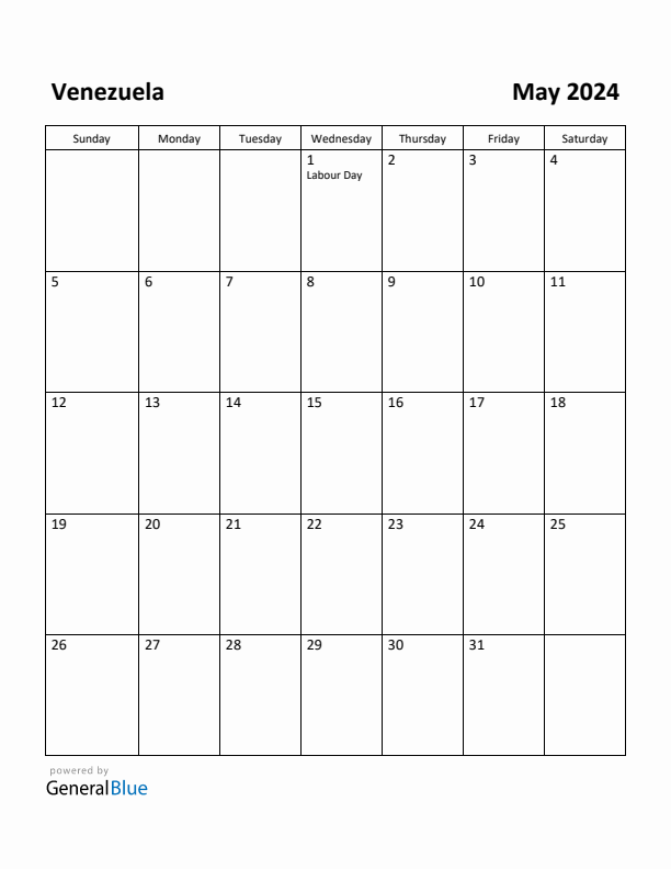 May 2024 Calendar with Venezuela Holidays