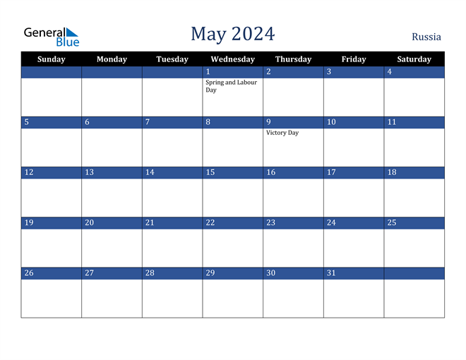 Russia May 2024 Calendar with Holidays