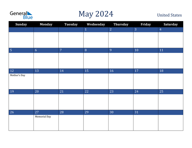 May 2024 Calendar with United States Holidays