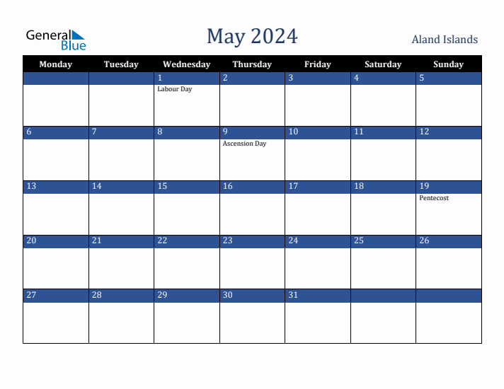 May 2024 Aland Islands Calendar (Monday Start)