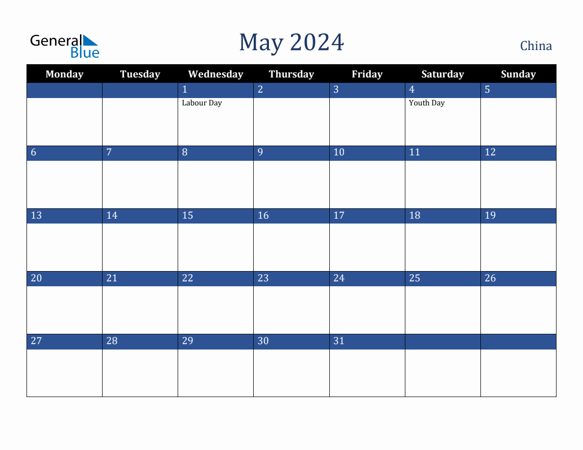 May 2024 China Holiday Calendar