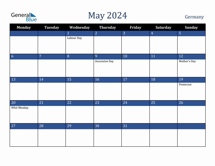 May 2024 Germany Calendar (Monday Start)