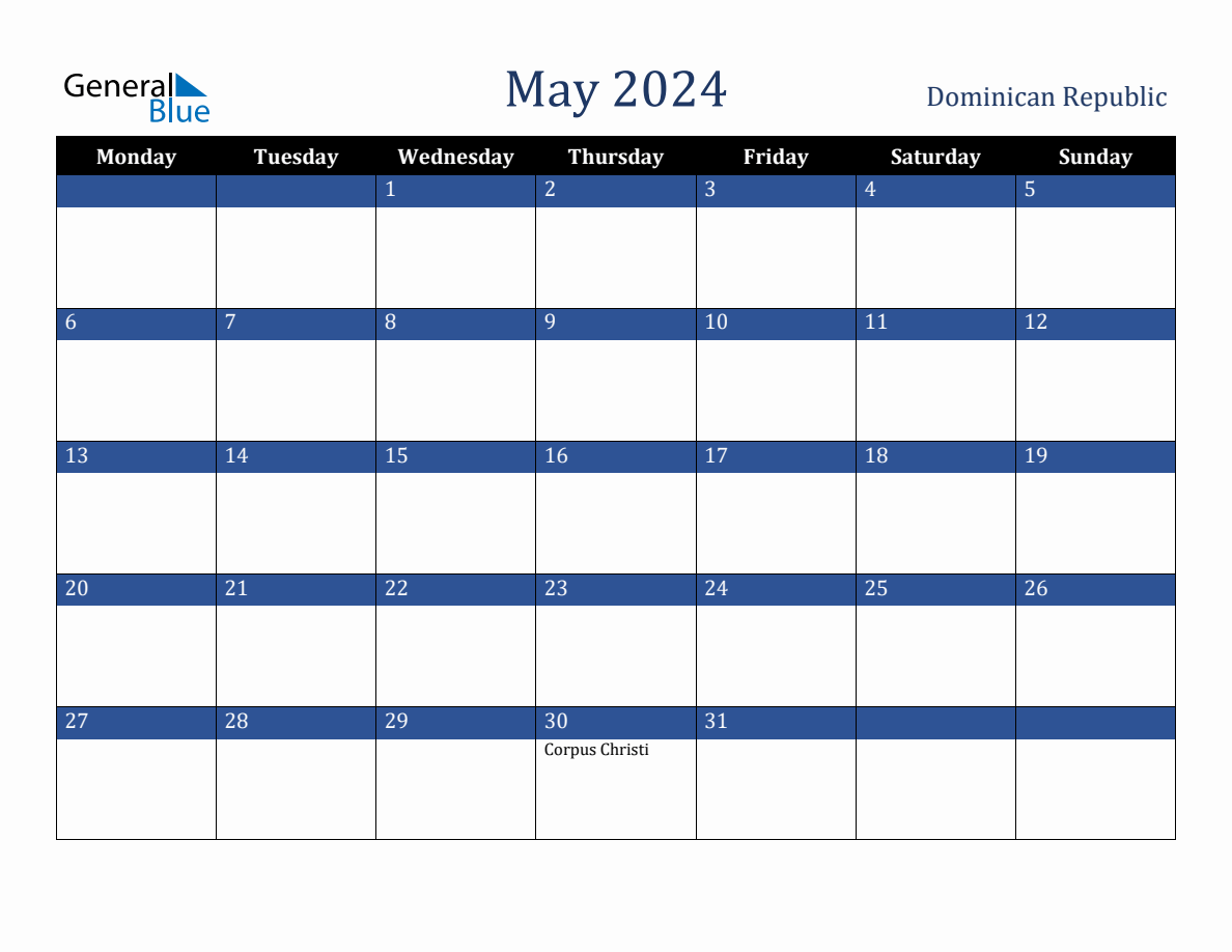 May 2024 Dominican Republic Holiday Calendar