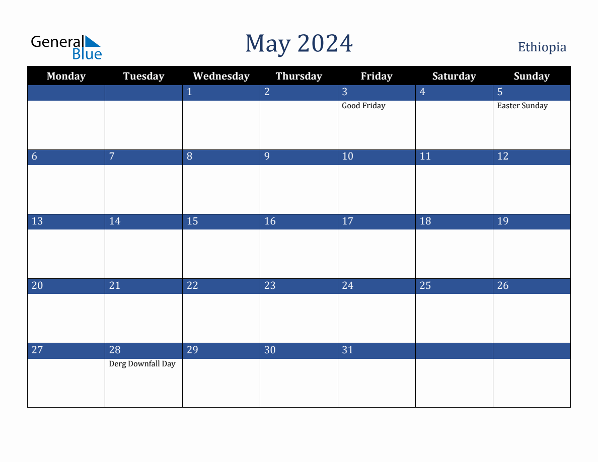 May 2024 Ethiopia Holiday Calendar
