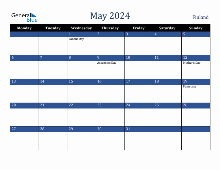 May 2024 Finland Calendar (Monday Start)