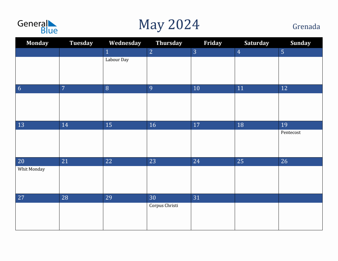 May 2024 Grenada Holiday Calendar