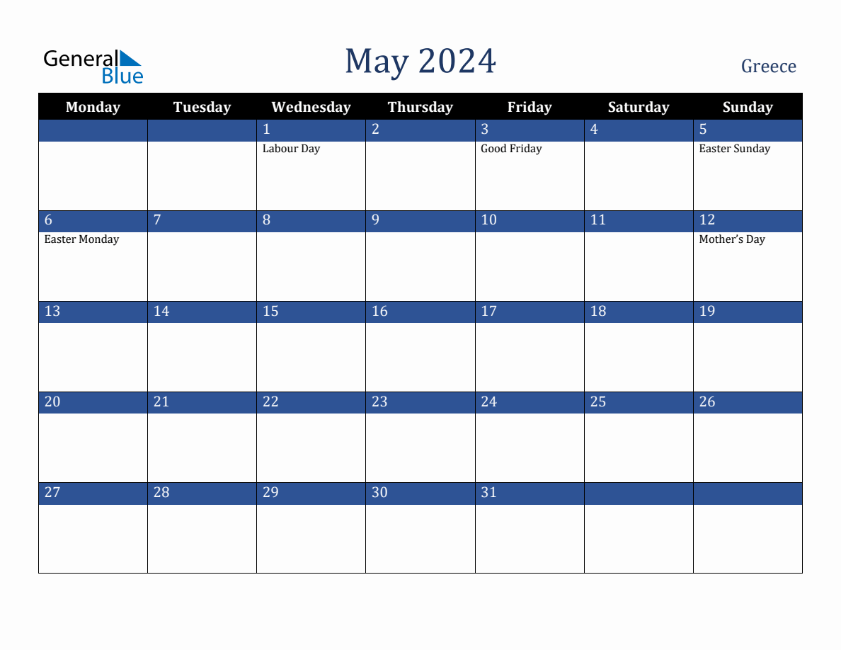 May 2024 Greece Holiday Calendar