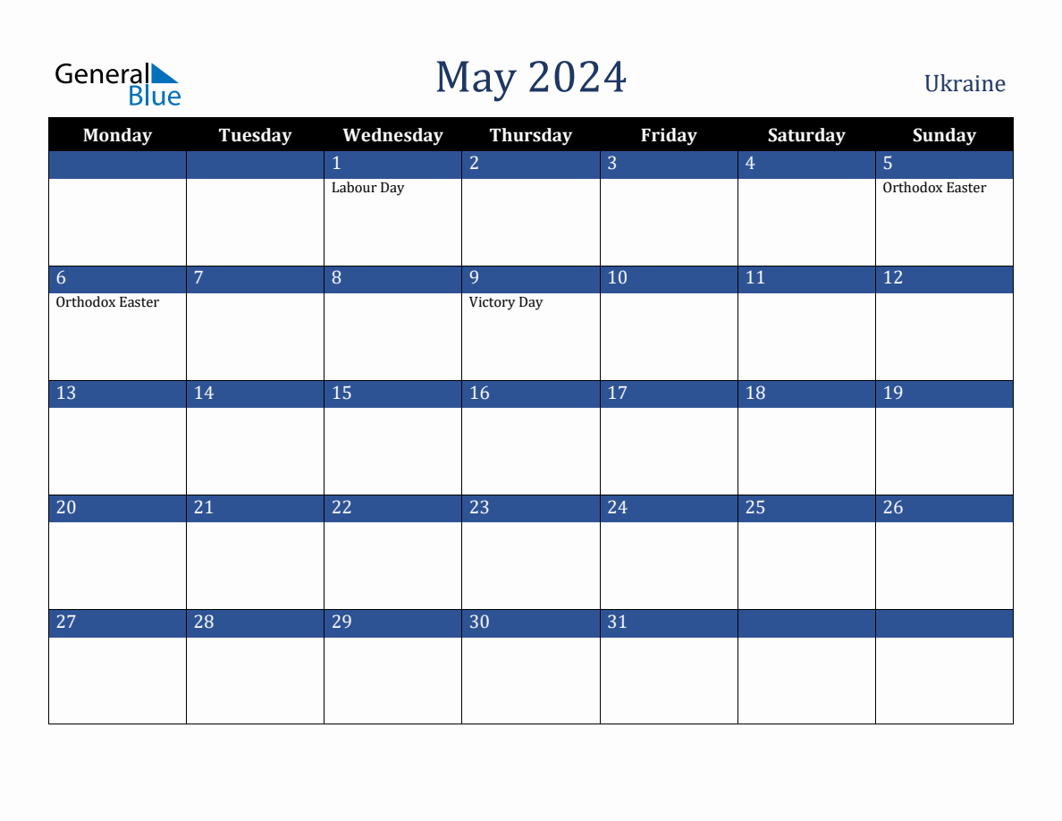 May 2024 Ukraine Holiday Calendar