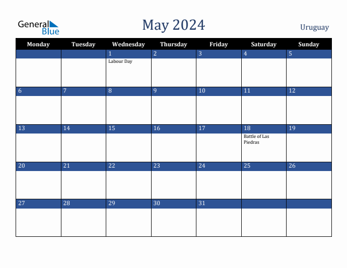 May 2024 Uruguay Calendar (Monday Start)