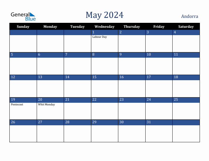 May 2024 Andorra Calendar (Sunday Start)