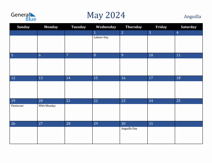 May 2024 Anguilla Calendar (Sunday Start)