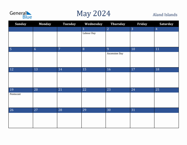 May 2024 Aland Islands Calendar (Sunday Start)
