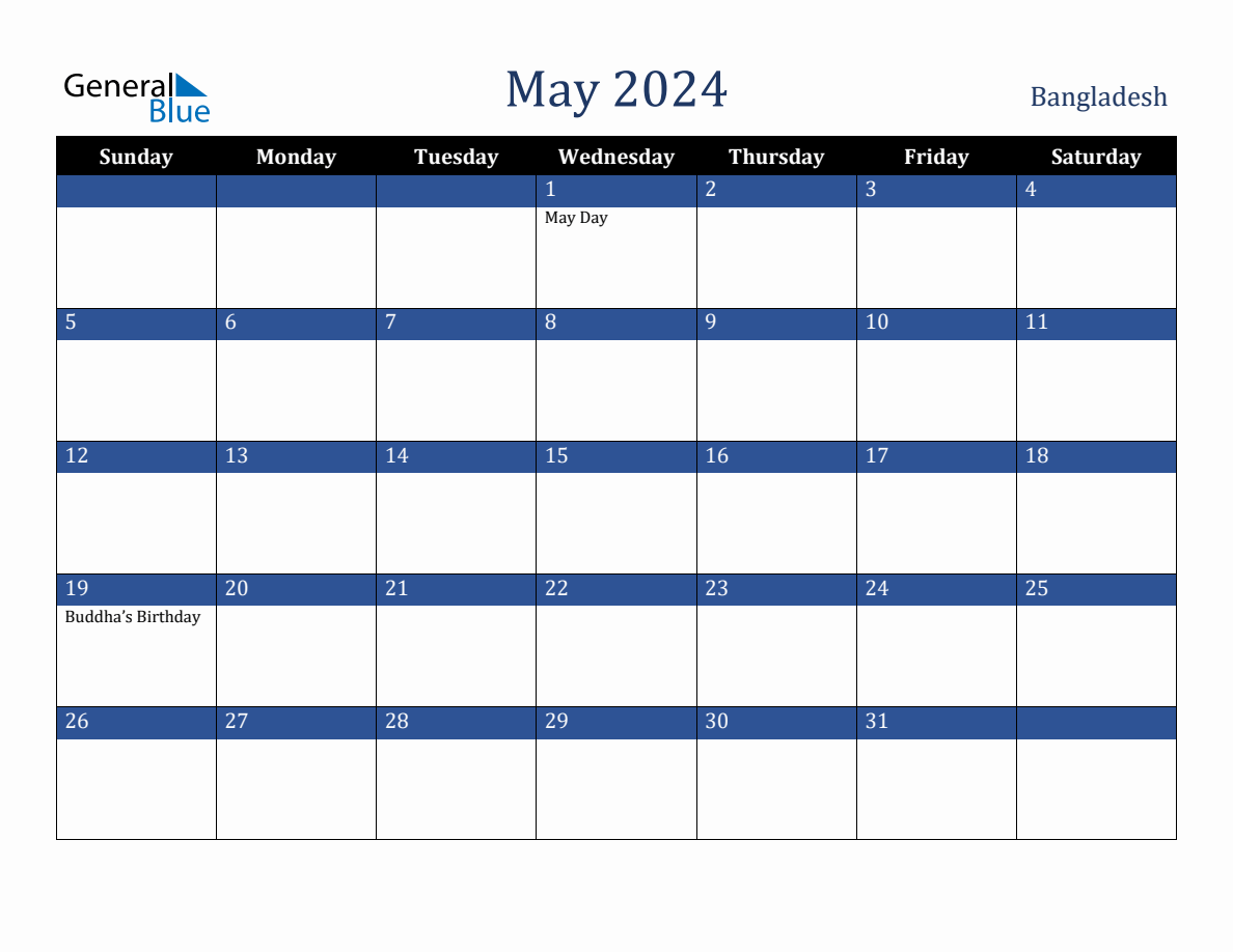 May 2024 Bangladesh Holiday Calendar