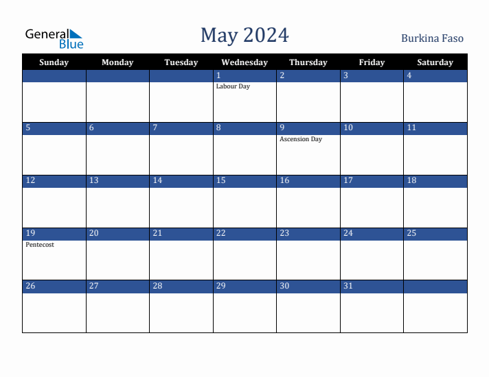 May 2024 Burkina Faso Calendar (Sunday Start)