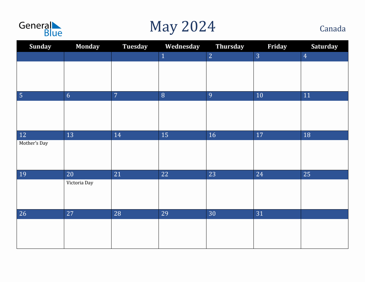 May 2024 Canada Holiday Calendar