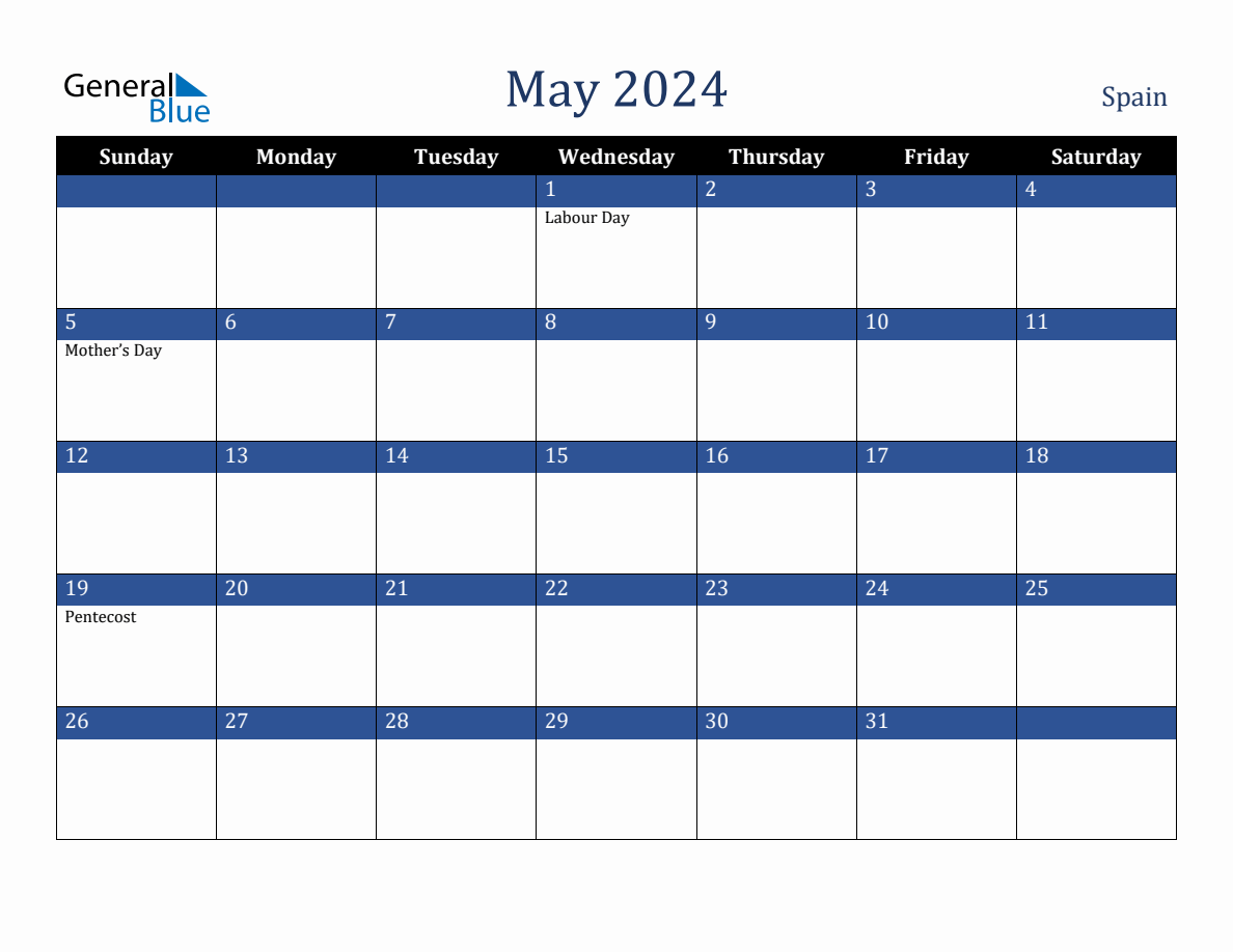 May 2024 Spain Holiday Calendar