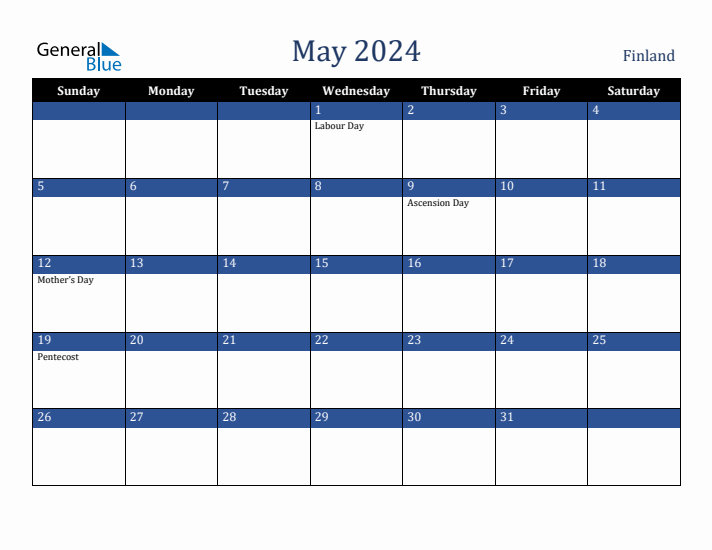 May 2024 Finland Calendar (Sunday Start)