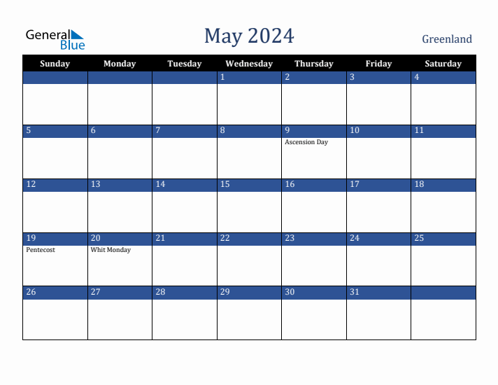 May 2024 Greenland Calendar (Sunday Start)