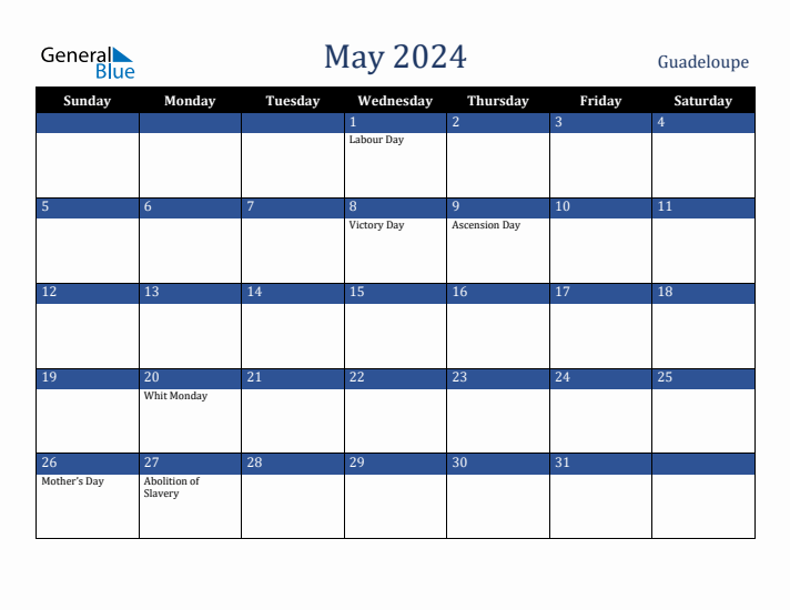 May 2024 Guadeloupe Holiday Calendar