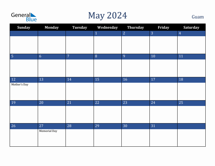 May 2024 Guam Calendar (Sunday Start)