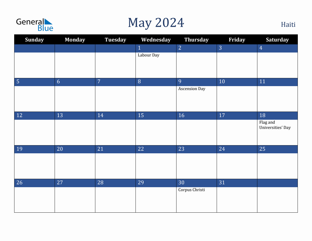 May 2024 Haiti Holiday Calendar