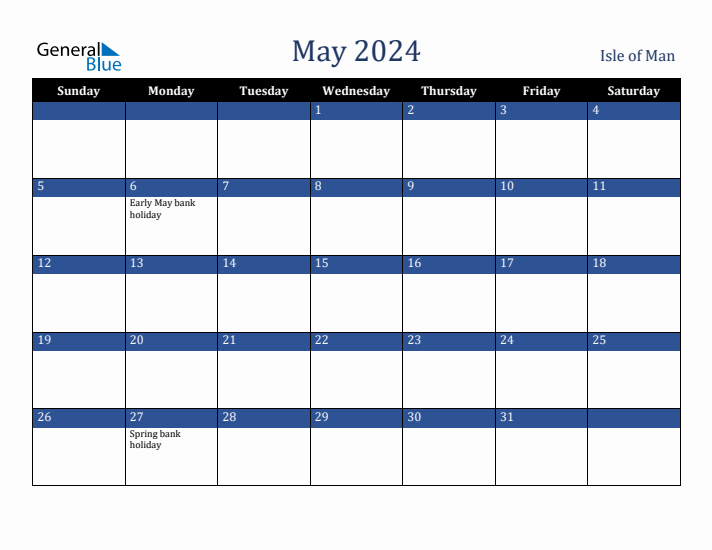 May 2024 Isle of Man Calendar (Sunday Start)
