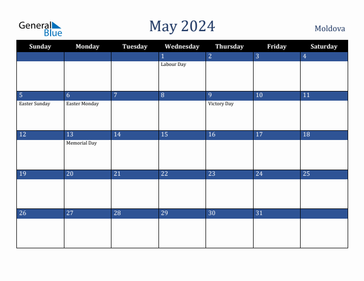 May 2024 Monthly Calendar with Moldova Holidays