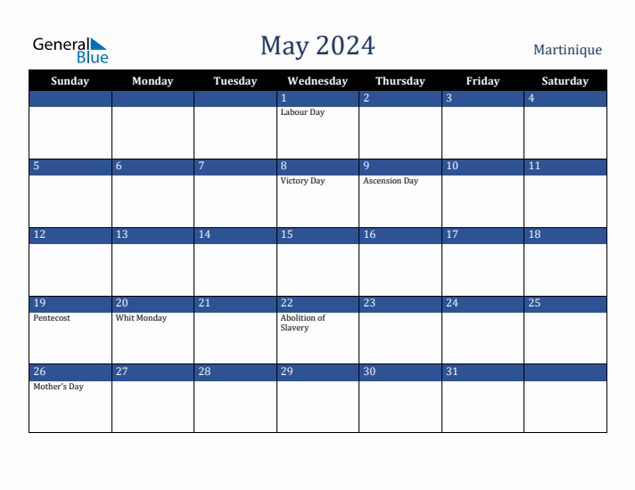 May 2024 Martinique Calendar (Sunday Start)