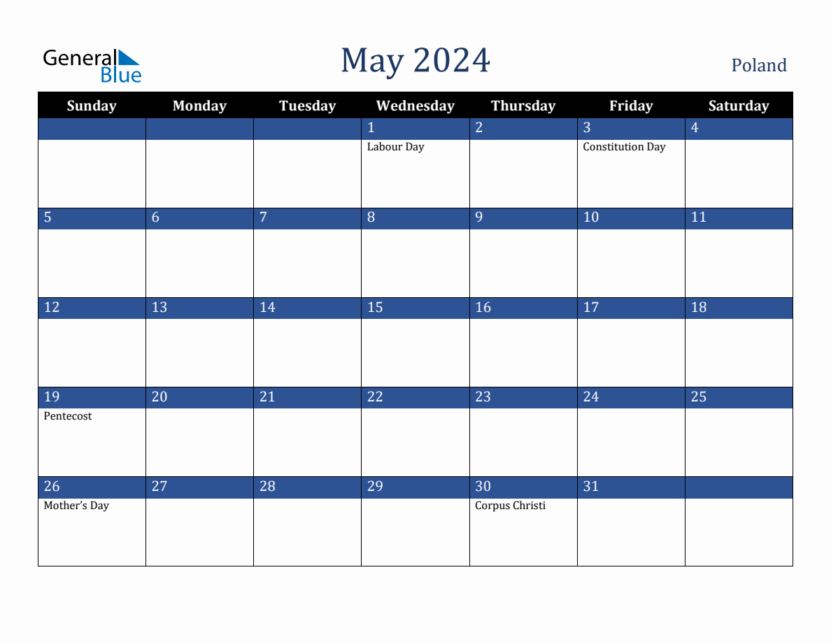 May 2024 Poland Holiday Calendar