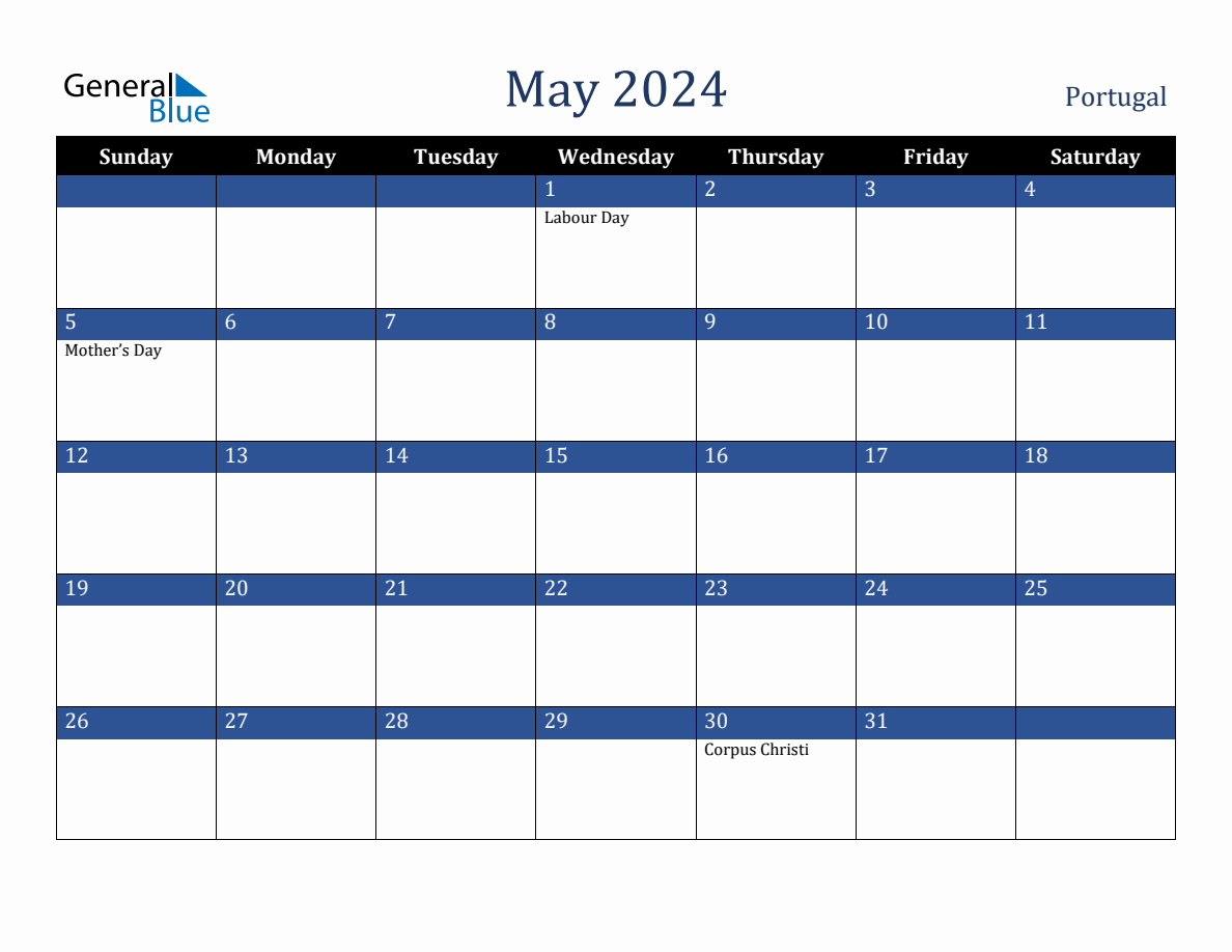 May 2024 Portugal Holiday Calendar