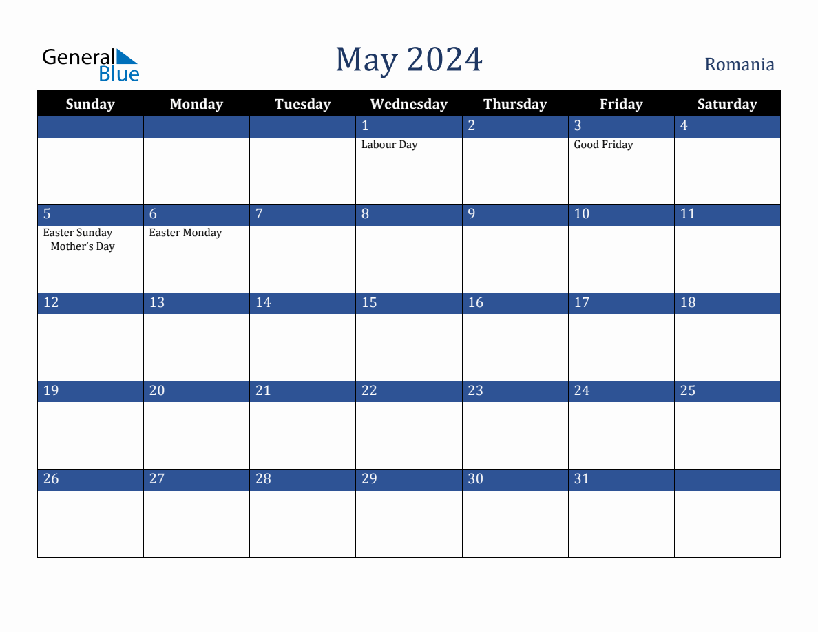 May 2024 Romania Holiday Calendar
