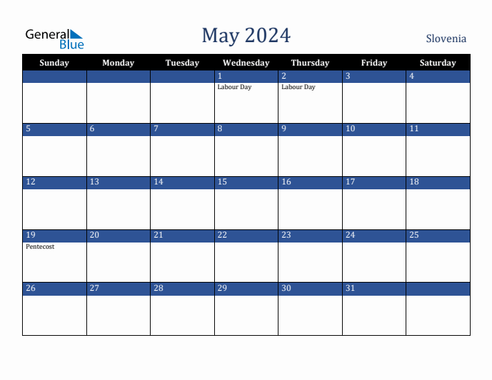May 2024 Slovenia Calendar (Sunday Start)