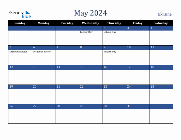 May 2024 Ukraine Calendar (Sunday Start)