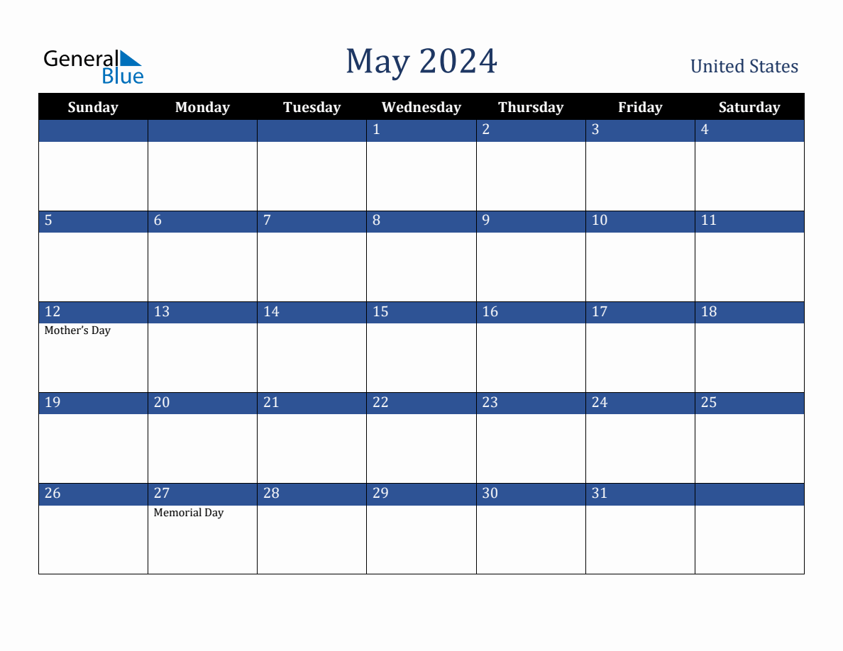 May 2024 United States Holiday Calendar