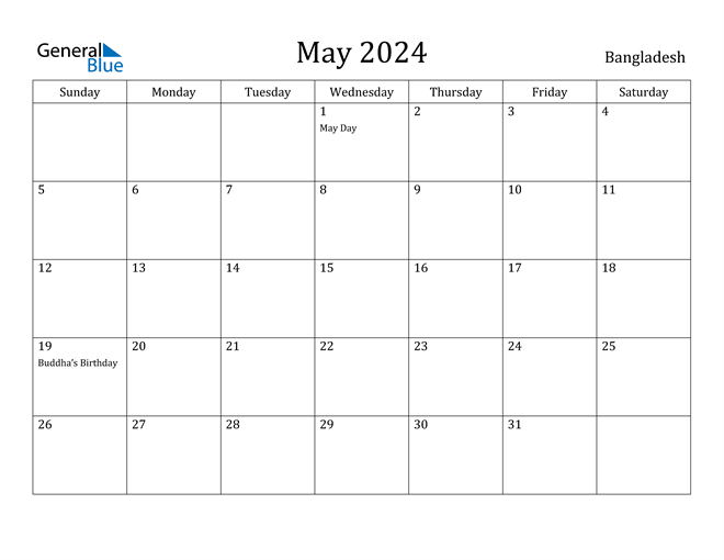 May 2024 Calendar Bangladesh