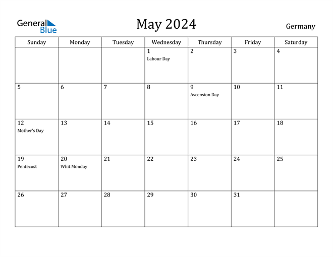 Germany May 2024 Calendar with Holidays