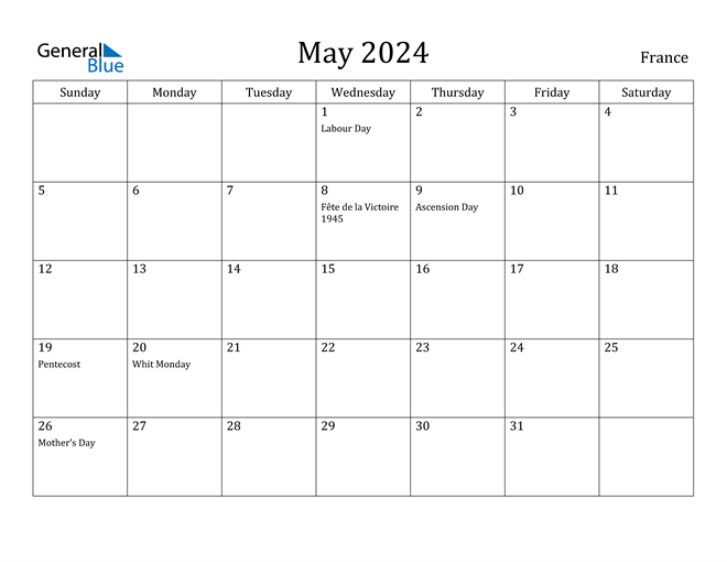 May 2024 Calendar with France Holidays