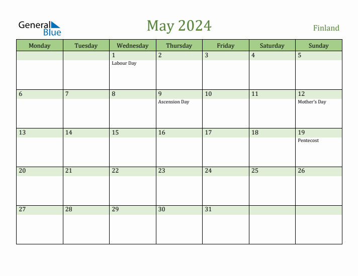 May 2024 Calendar with Finland Holidays