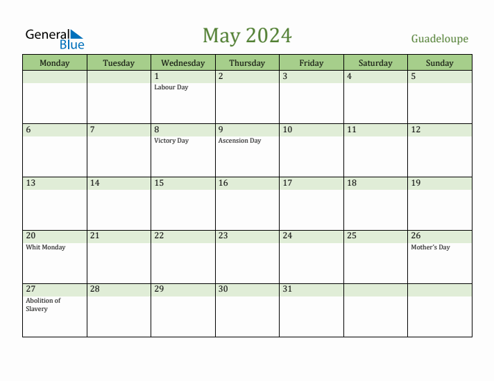 May 2024 Calendar with Guadeloupe Holidays