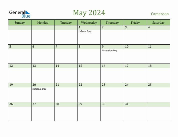 May 2024 Calendar with Cameroon Holidays