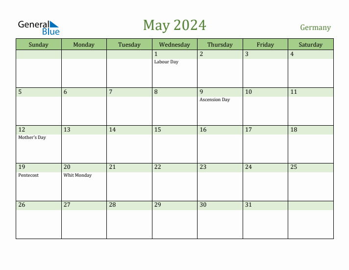 May 2024 Calendar with Germany Holidays