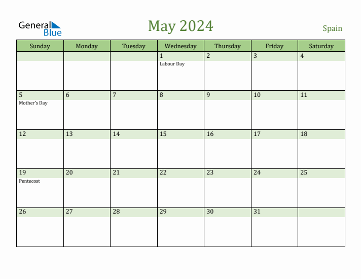 May 2024 Calendar with Spain Holidays