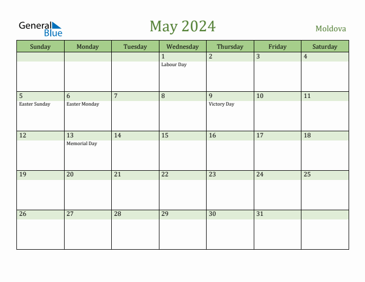 May 2024 Calendar with Moldova Holidays