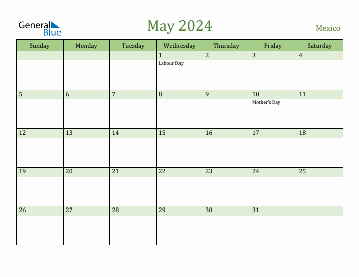 May 2024 Calendar with Mexico Holidays