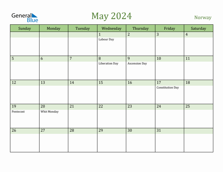 May 2024 Calendar with Norway Holidays